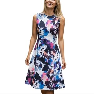 Like New DKNY Floral Fit & Flare Dress Blue and Pink Size 2